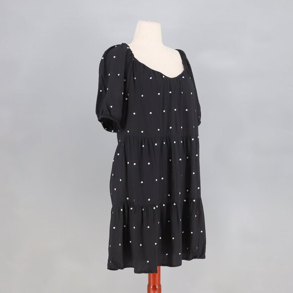 NWT ANN TAYLOR LOFT Polka Dotted Tiered Swing Mini Dress Black/White Size LP - Picture 3 of 9